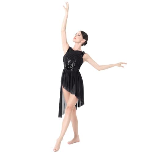 IBAKOM Shiny Sequins Asymmetrical Dance Dress for Women Contemporary Costumes