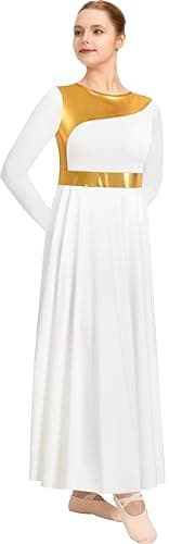 Sanmsoner Women's Long Sleeve Metallic Dance Dress for Church Praise
