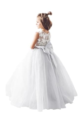 Inpown Lace Applique Tulle Flower Girl Wedding Dress