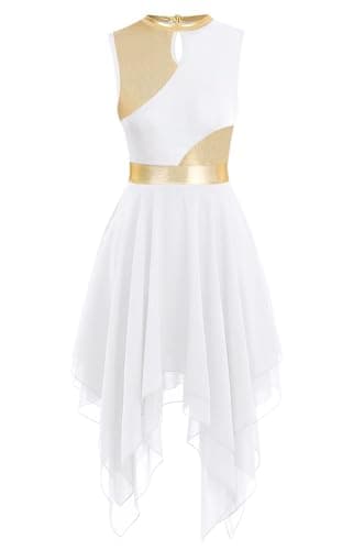 YrsZX Women's Metallic Color Block Sleeveless Tunic Overlays Worship Dance Dress