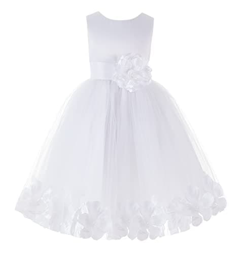 ekidsbridal White Floral Rose Petals Flower Girl Dress