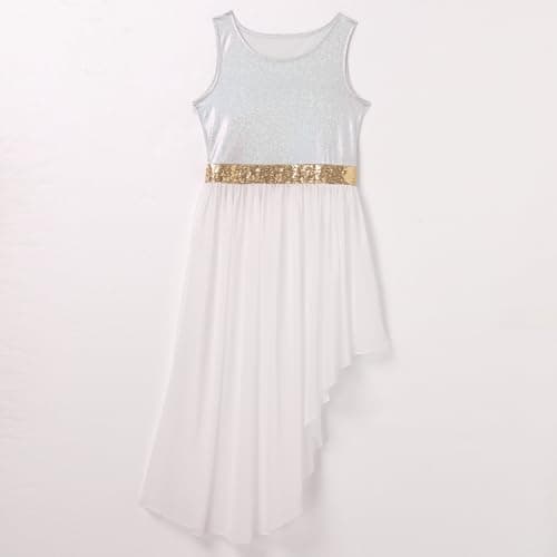 AFAVOM Women's Metallic Sequin Liturgical Dance Dress with Ruffle Overlay