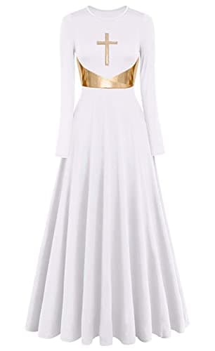 ELLYDOOR Womens Metallic Cross Worship Dance Dress Full Length Liturgical Robe
