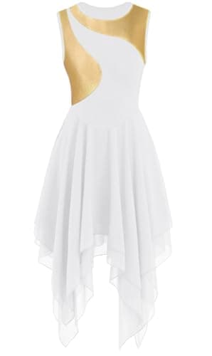 ELLYDOOR Gold Color Block Sleeveless Flowy Skirt Dance Tunic Costumes