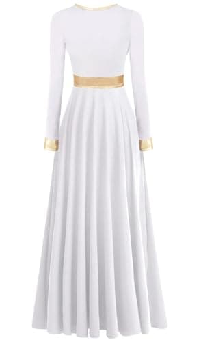 ELLYDOOR Women's Long Sleeve Metallic Gold Praise Dance Dress Liturgical Worship Costume