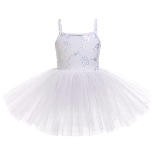 Girls' Ballet Leotard with Tutu Skirt and Sequin Flower Embroidery