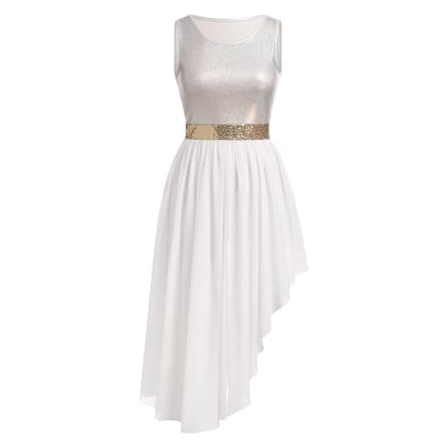 AFAVOM Women's Metallic Sequin Liturgical Dance Dress with Ruffle Overlay