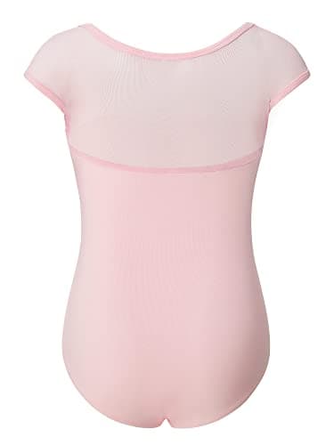 Black Mesh Short Sleeve Leotard for Girls' Ballet & Gymnastics