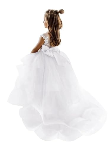 Zikusel Lace Applique Flower Girl Tiered Tulle Wedding Dress