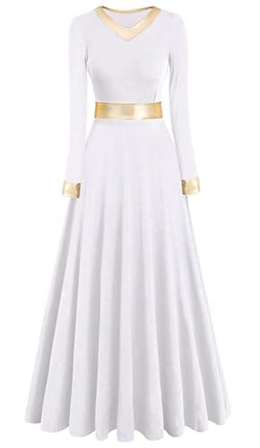 ELLYDOOR Women's Long Sleeve Metallic Gold Praise Dance Dress Liturgical Worship Costume