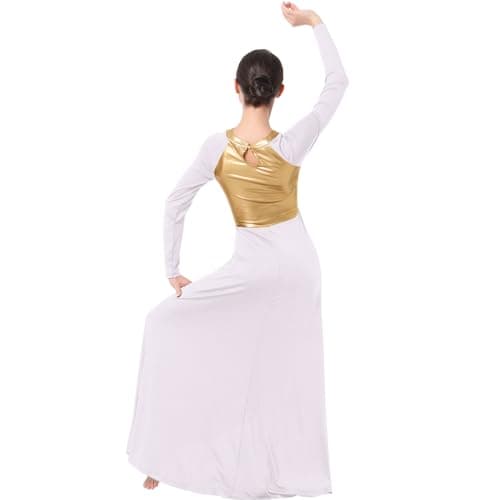 ODASDO Women's Lyrical Dance Costume Maxi Gown Asymmetric Hem Pleated