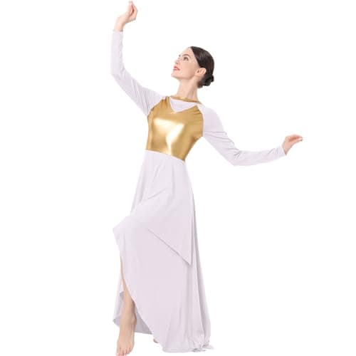 ODASDO Women's Lyrical Dance Costume Maxi Gown Asymmetric Hem Pleated