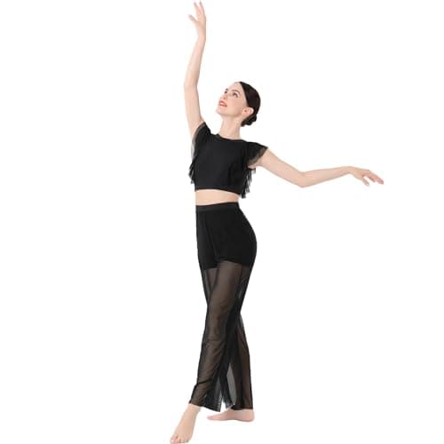 IBAKOM Women's Lyrical Dance 2PCS Chiffon Crop Top & Shorts Outfits