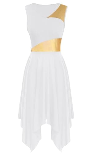 YrsZX Women's Metallic Color Block Sleeveless Tunic Overlays Worship Dance Dress