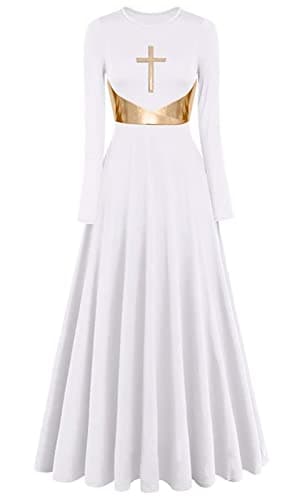 Z&X Women's Modern Worship Long Dresses Liturgical Metal Color Block Dance Robe