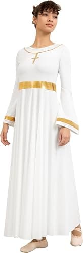 Sanmsoner Women's Metallic Cross Praise Dance Liturgical Long Sleeve Dress
