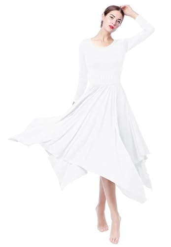 ZX Women's Long Sleeve Praise Dance Dress with Pleated Swing Skirt