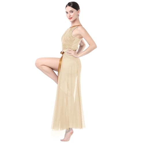 AFAVOM Women's Lyrical Dance Dress with Sequin Leotard & Wrap Skirt