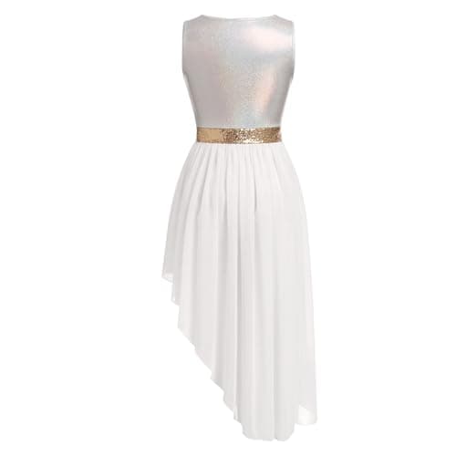 AFAVOM Women's Metallic Sequin Liturgical Dance Dress with Ruffle Overlay