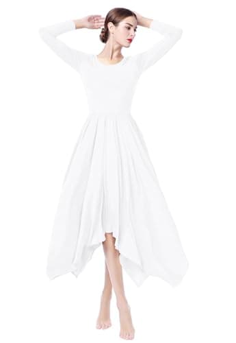 ZX Women's Long Sleeve Praise Dance Dress with Pleated Swing Skirt