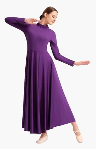 Sanmsoner Women's High Neck Long Sleeve Dance Dress for Worship and Liturgical Events
