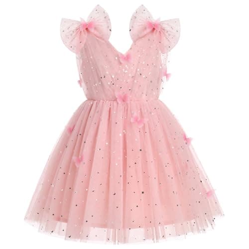 IMEKIS Girls' Butterfly Sparkle Tulle Dress for Weddings and Birthdays 2-10T