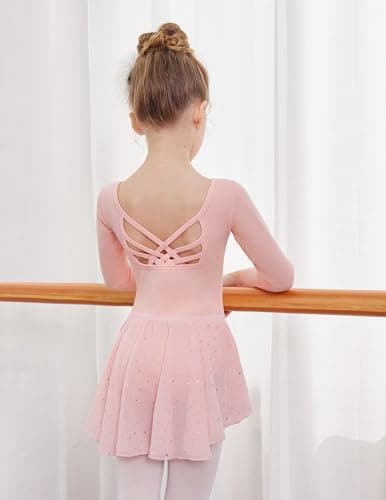 Zaclotre Long Sleeve Ballet Leotard with Crisscross Back & Shiny Skirt Combo