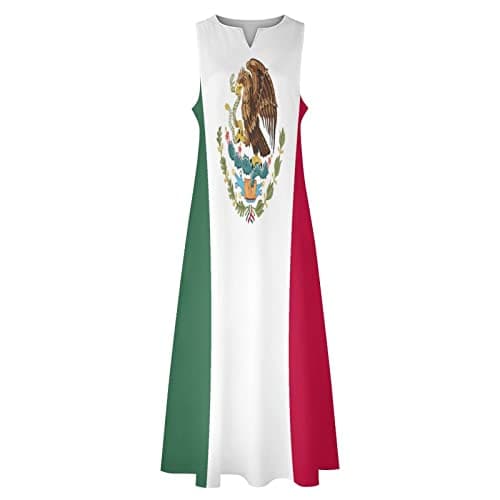 TAIZIYEAH Casual Mexican Flag V-Neck Shift Dress for Women Summer