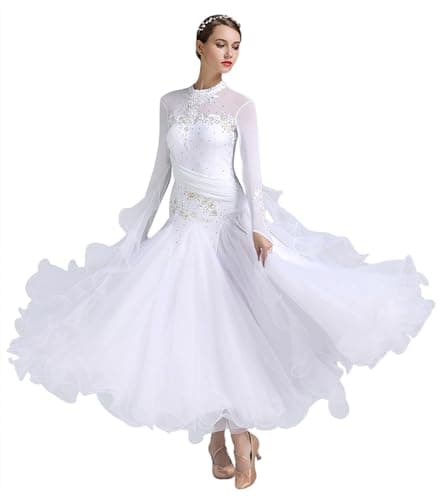 ELLYDOOR Women's Floral Rhinestone Ballroom Waltz Dress for Prom & Competition