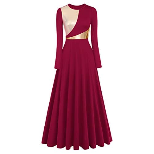 Metallic Color Block Long Sleeve Praise Dance Dresses for Women