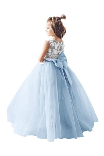Inpown Lace Applique Tulle Flower Girl Wedding Dress