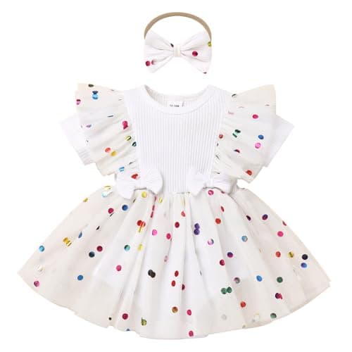 ODASDO Baby Girls 1st Birthday Tutu Romper Dress + Bow Headband