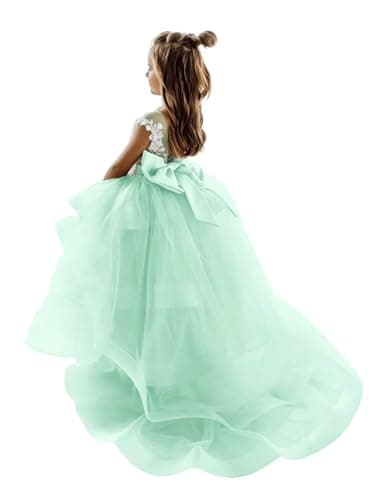 Zikusel Lace Applique Flower Girl Tiered Tulle Wedding Dress