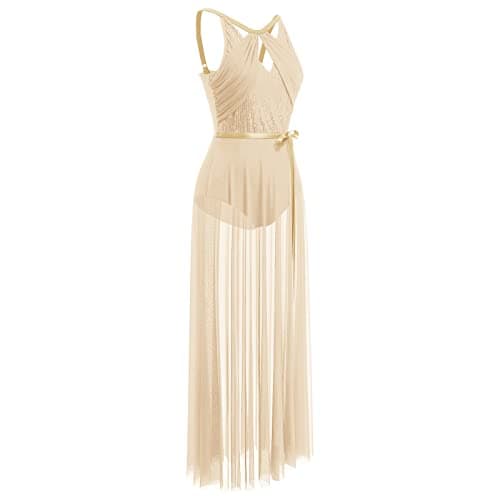 Women's Lace Sleeveless Lyrical Dance Costume with Sheer Long Wrap Skirt - 2pcs Set