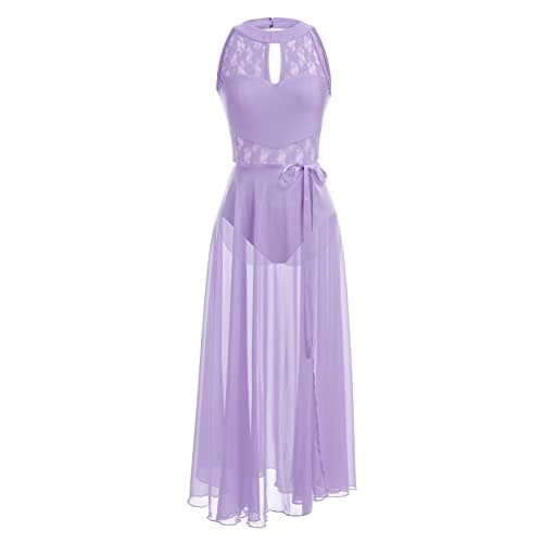 IBAKOM Women's Lyrical Dance Two Piece Sleeveless Leotard and Skirt
