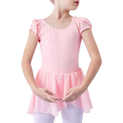 Zando Girls' Short Sleeve Gymnastics Leotards with Tulle Skirt