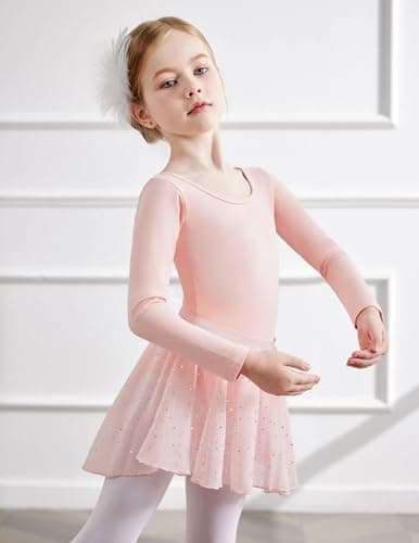 Zaclotre Long Sleeve Ballet Leotard with Crisscross Back & Shiny Skirt Combo