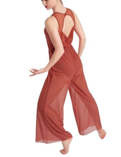 Balera Women's & Girls' Dance Power Mesh Jumpsuit with Drape