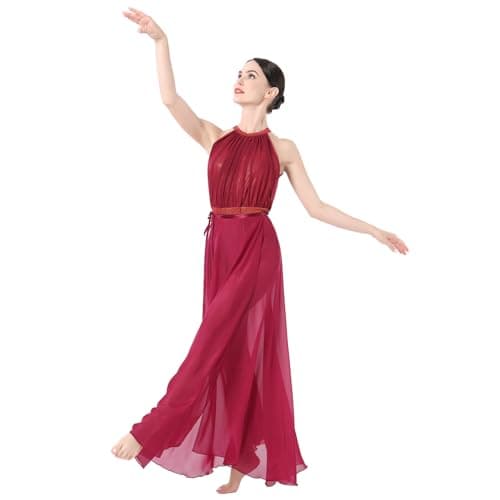 Lyrical Dance Costume for Women: Metallic Leotard and Maxi Skirt Set