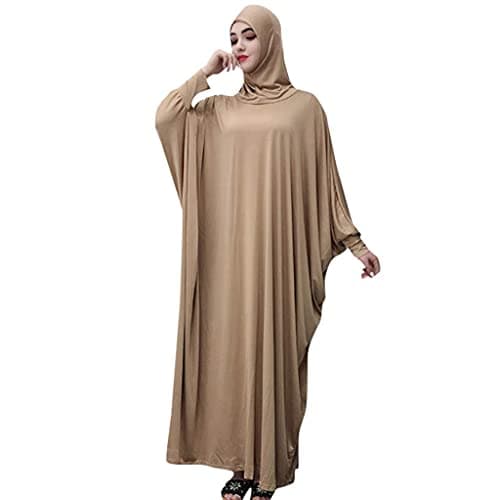 Alilyol Women's Solid Color Muslim Pray Dress Abaya Kaftan with Hijab