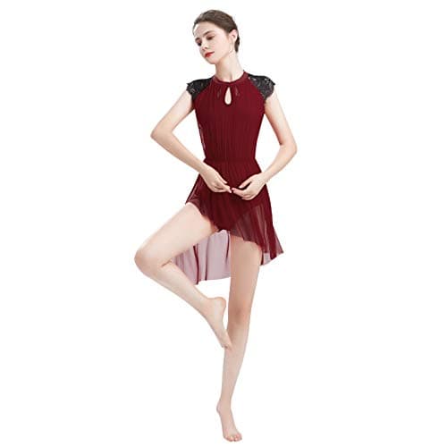 Elegant Asymmetrical Dance Dress for Women - Lace Cap Sleeve Tulle Leotard XS-XL