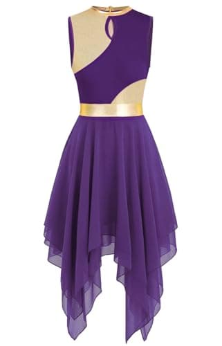 YrsZX Women's Metallic Color Block Sleeveless Tunic Overlays Worship Dance Dress
