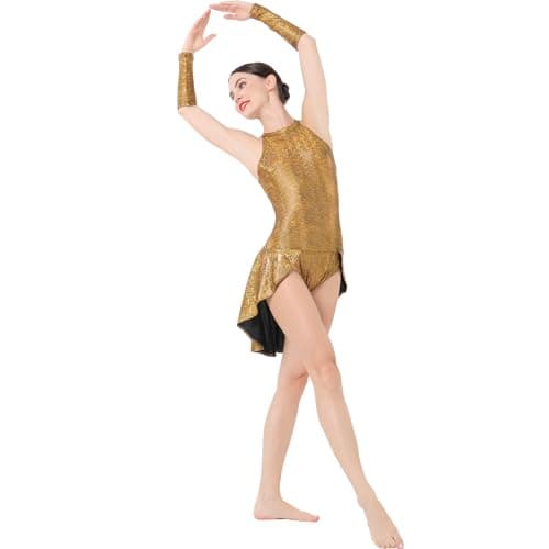 IBAKOM Women's Shiny Metallic Ballet Dance Leotard Trapeze Artist Costume