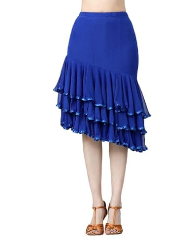 CISMARK Elegant Long Swing Mesh Skirt for Women Latin Dance Party