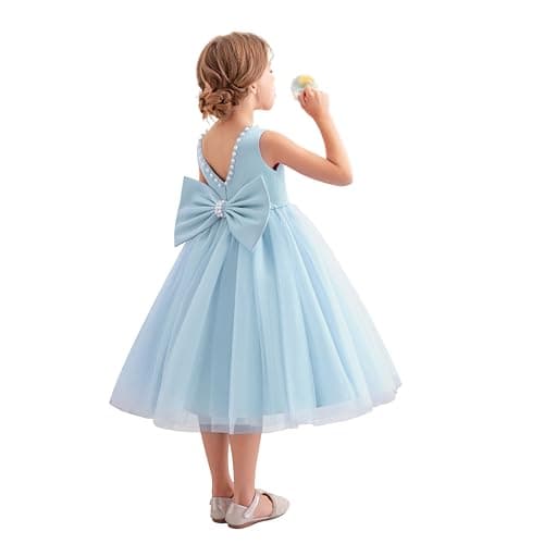 KAQININI Kids' Satin Tulle Maxi Wedding Dress for Flower Girls & Bridesmaids