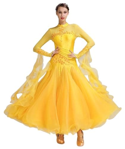 ELLYDOOR Women's Floral Rhinestone Ballroom Waltz Dress for Prom & Competition