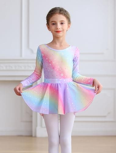 MdnMd Long Sleeve Ballet Leotards with Skirt Combo for Girls Toddler