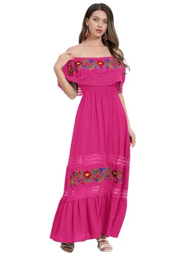 Off Shoulder Floral Print Mexican Maxi Dress for Women