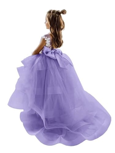 Zikusel Lace Applique Flower Girl Tiered Tulle Wedding Dress