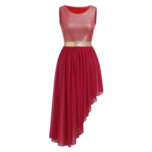AFAVOM Women's Metallic Sequin Liturgical Dance Dress with Ruffle Overlay
